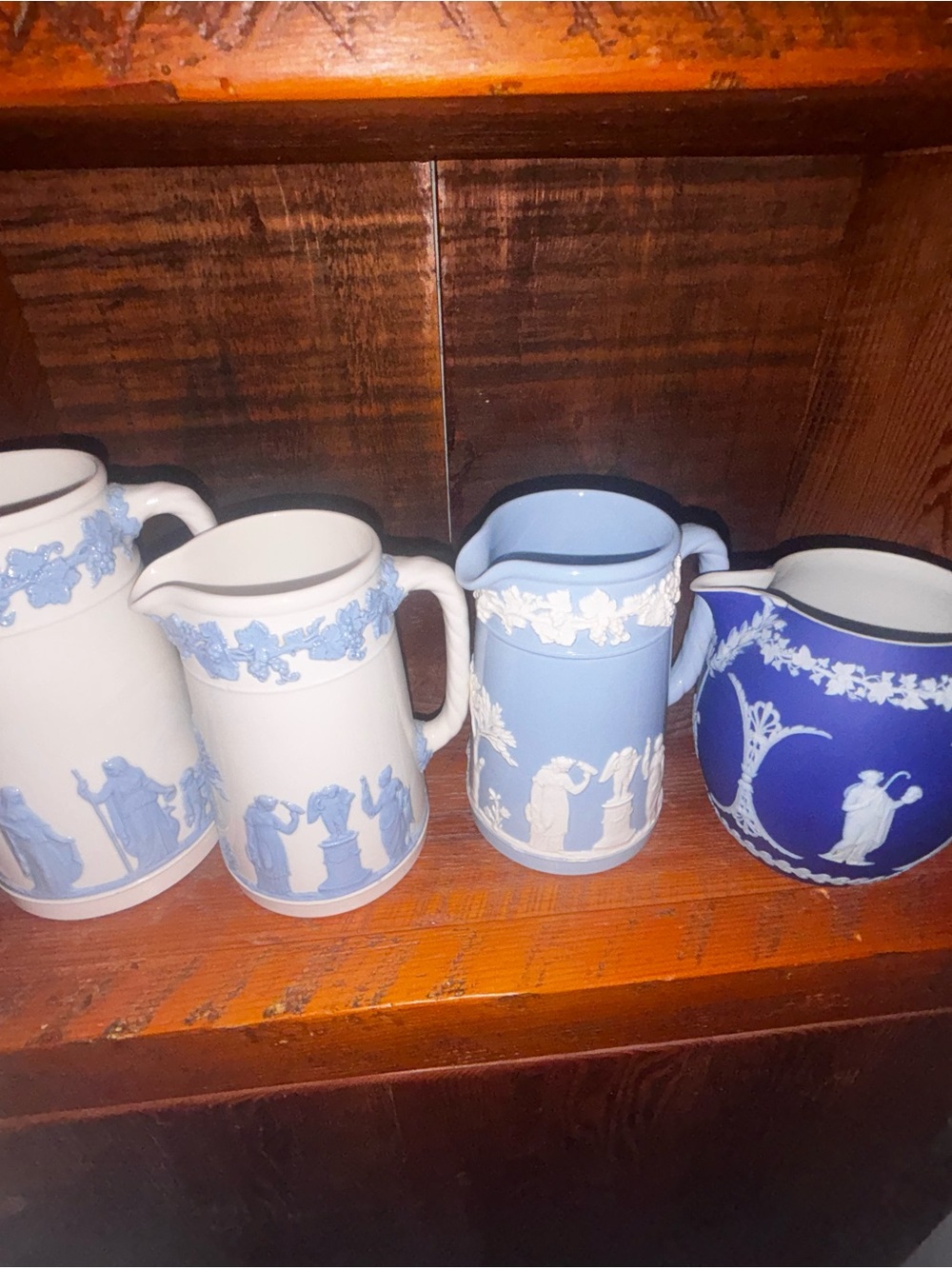 Wedgwood Blue and White Jasperware Pitchers Set of 4